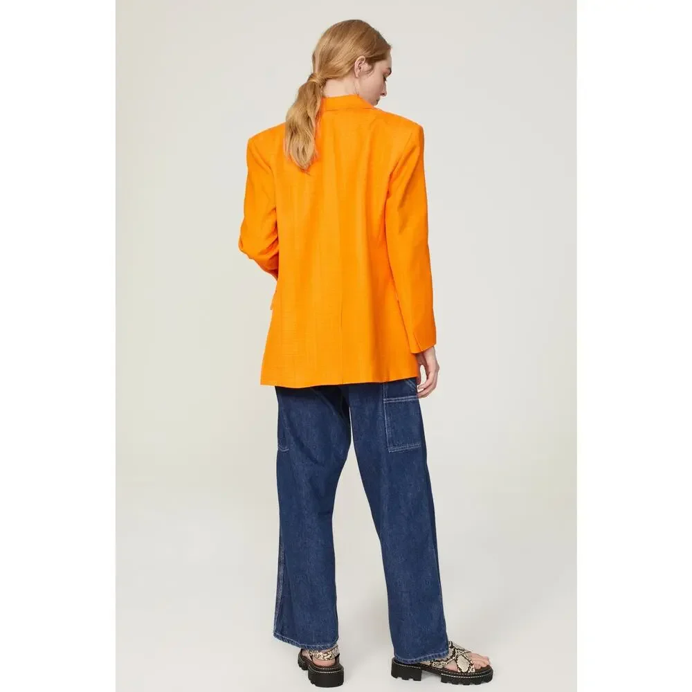 SANDRO Orange Crepe Collar Front Button Long Sleeves Harper Blazer Size 36 - Picture 3 of 16